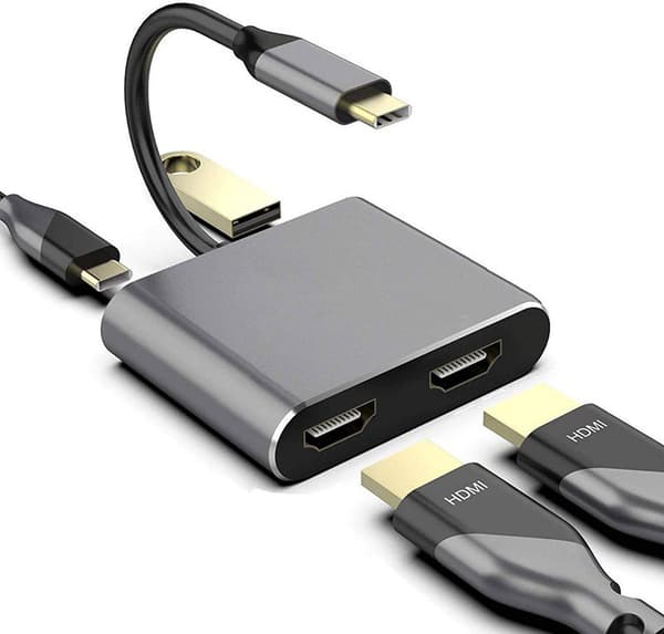 4-in-1 USB Type-C - kaksois-HDMI-sovitin, USB3.1-telakointiasema HDMI-jakaja