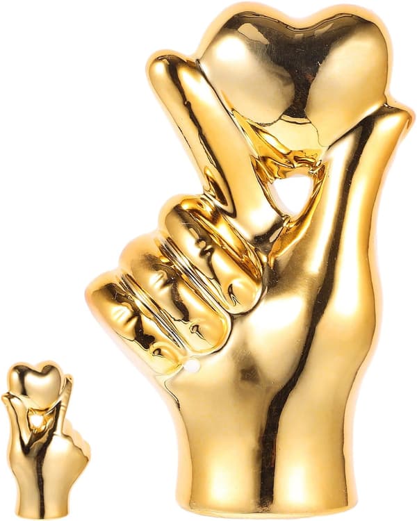 Keramisk håndskulptur Fingerstatue i guld til boligindretning -