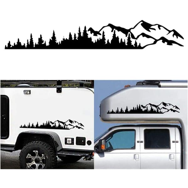 RV Camper Side Window Bumper Sticker Large Mountain Tree Decoration for Car Truck