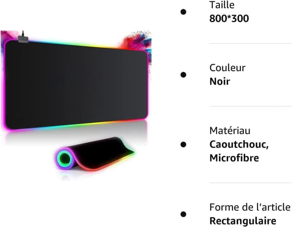 RGB Gaming Musemåtte (800 x 300 mm), 14 LED-lyseffekter, Vandafvisende