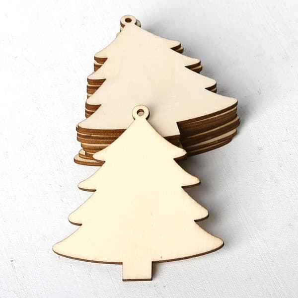 Christmas decorations in wood, 10 pieces with string, hanging decorations for the Christmas tree