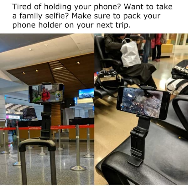 Universal Phone Holder for Airplane. Hands-Free Viewing with Multi-Directional Dual 360-Degree Rotation.