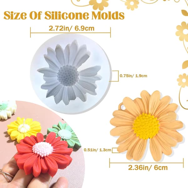 4 Daisy Blomster Silikone Lysforme, 3D Silikone Blomster Lysform, Sæbe Voks, Epoxyharpiks Gips, Polymerler Betonstøbning, Dekorationsform