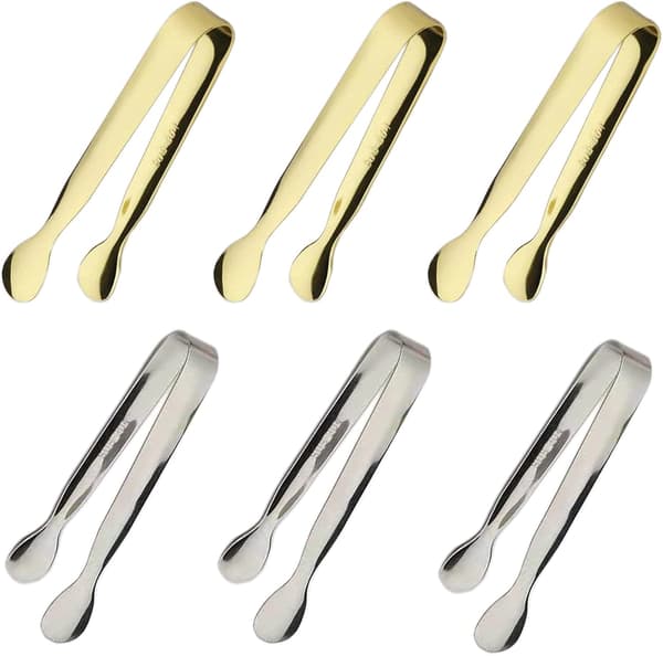 6 st Istänger Mini Sockertänger Serveringstång för Mat Små Serveringstänger, Kökstång för Aptitretare, Tebjudning, Kaffebar (Silver och Guld)