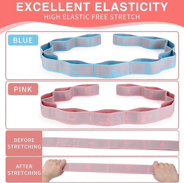 Elastic Yoga Strap with Loops, Pilates Stretch Band, Elastic Exercise Bands, Leg Stretching Strap, Stretch Resistance Band