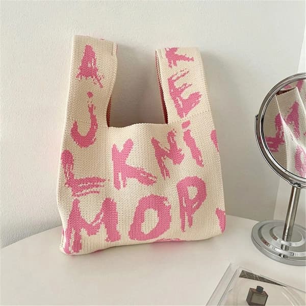 Knitted Handbag Wrist Bag PINK RED B B Rose Red B-B