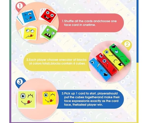 Interaktiv Emoji-terning, Træudtryk Matchende Terningpuslespil, Ansigtsændrende Terningespil, Emoji Byggeterning, Terninger[YJD]