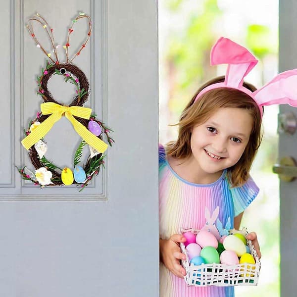 Easter Bunny Spring Wreath 40 cm for Front Door Summer Rustic Wall Decor Home Window Decoration (FMY)