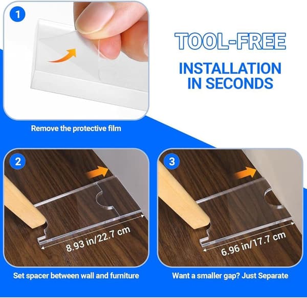 Sofa-vegg avstandsholder, sklisikre puter, stabilisator, akryl -