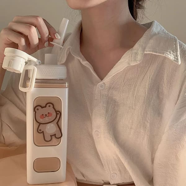 Kawaii Water Bottle with Straw and Decal 23.6oz Leakproof Large C