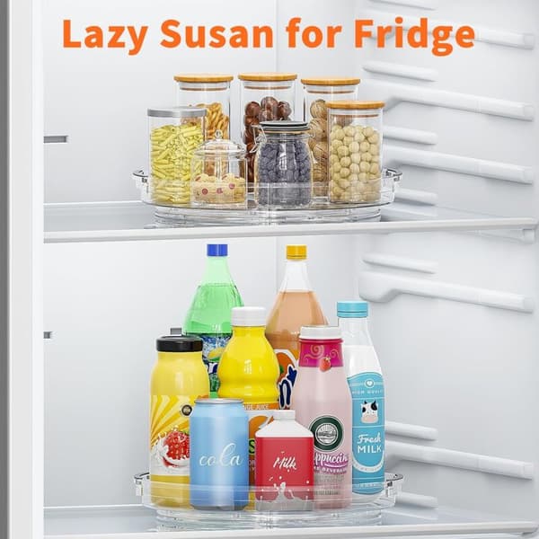 360° Rotating Refrigerator Turntable 23.5 cm 2 Pcs for Spices Bottles Cosmetics Fruit Kitchen Storage
