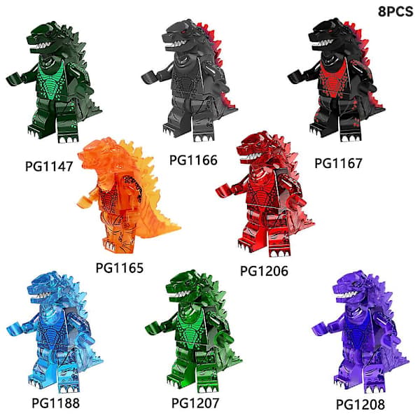 8 kpl Mini Godzilla -sarjan rakennuspalikkahahmoleluja Mekaaninen jäälaava Godzilla