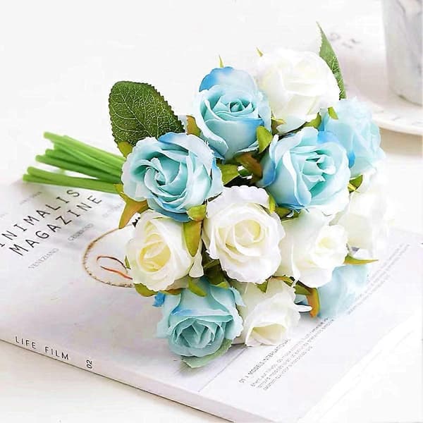 1 Bukett Kunstige Roser Blomster 12 Hoder Arrangement Silke