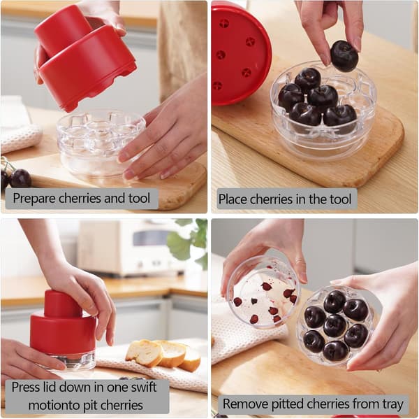 Cherry pitter with space-saving lock design; multi-functional tool for making cherry jam
