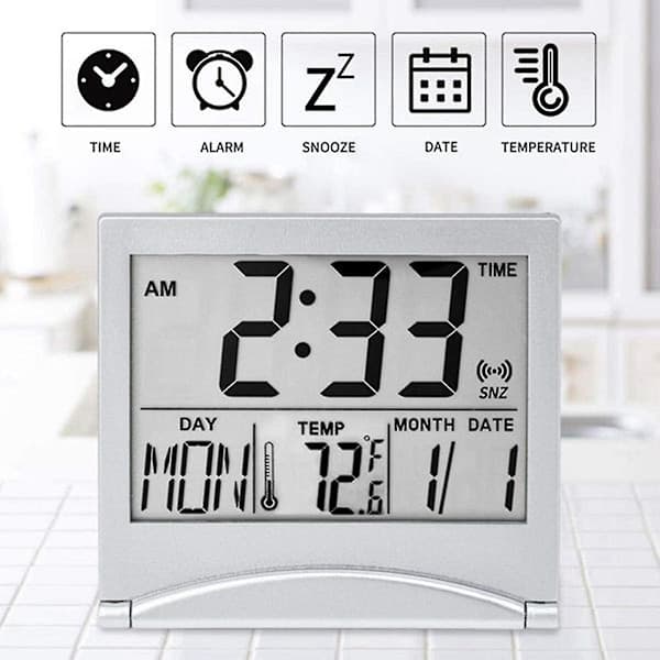 st Digital Rejsevækkeur Foldbart LCD-ur med Kalender Temperatur Snooze-tilstand Bærbart, kuolu