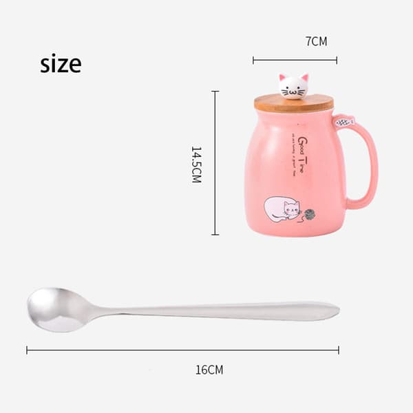 Breakfast Mugg Katt Kaffemugg med Lock Sked Blå - 1 styck