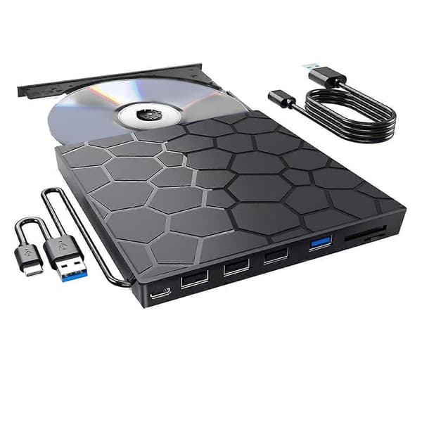 External CD/DVD Drive, 7 in 1 USB 3.0 CD/DVD-ROM +/-RW CD Burner for Laptop Desktop, 11/10/8/7 Linux