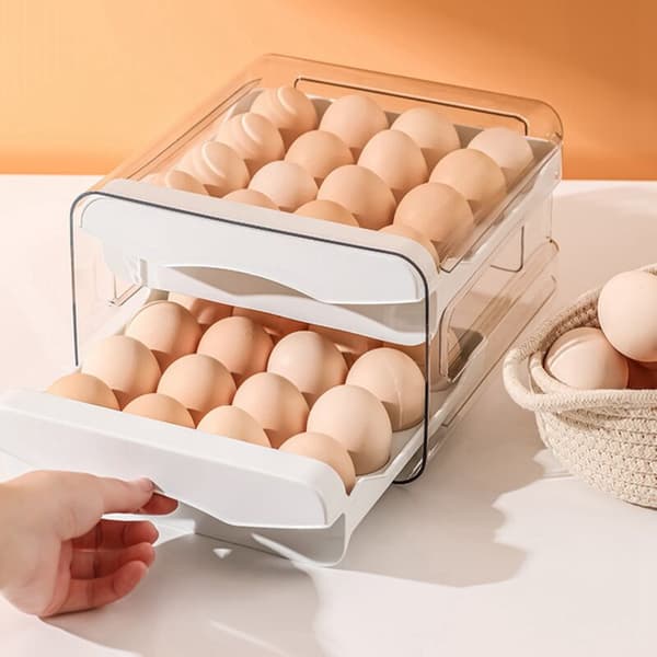 32 Grids Egg Holder, Household Refrigerator Egg Storage Box, 2-Layer Transparent Chicken Storage Container (White)