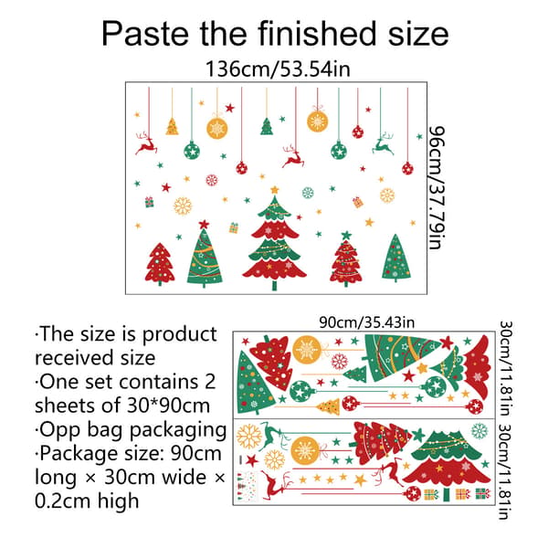 4 pcs Christmas Tree Wall Decals, Removable Christmas Wall Stickers