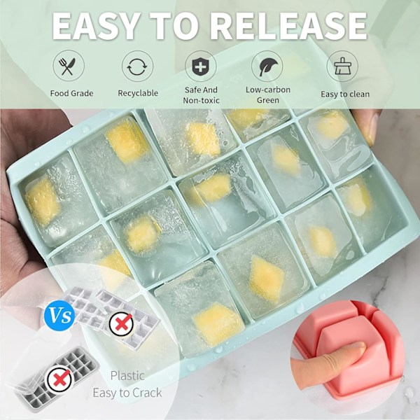 3 Pcs Silicone Ice Cube Trays, Square Ice Cube Tray with Lid, Reusable Ice Cube Molds for DIY Cold Drinks. (Small Ice Cubes, Quantity, 15)