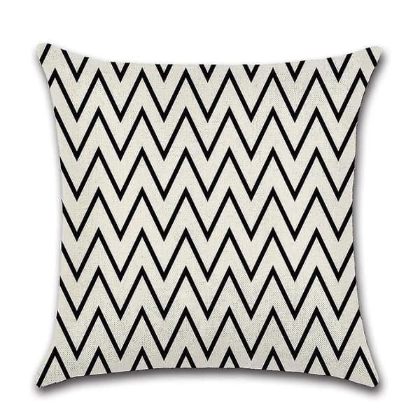 Sort og hvidt geometrisk pudebetræk i linned, sæt med 4 dekorative pudebetræk til sofa, 45 x 45 cm