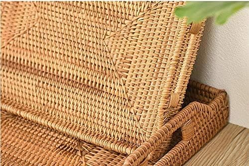 Handwoven Rattan Serving Tray with Handles for Breakfast, Drinks, Snacks for Dining Table/Coffee Table (43 cm, Rectangular)