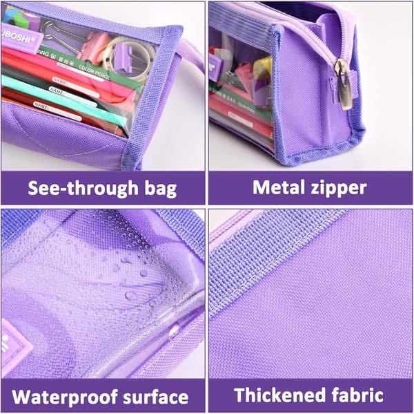Large Pencil Case Transparent School Pencil Case with 6 Compartments