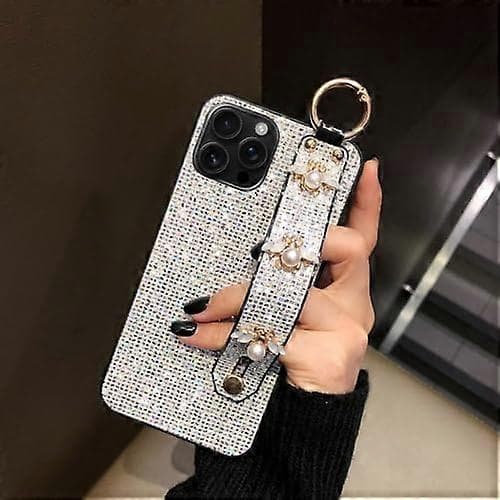 Kompatibel med iPhone 16 Pro Max Bling Stativholder Deksel Luksus Håndstropp Glitter Sparkle Diamant Bie Håndleddsfeste for Kvinner Jenter Støtsikker Beskyttelse