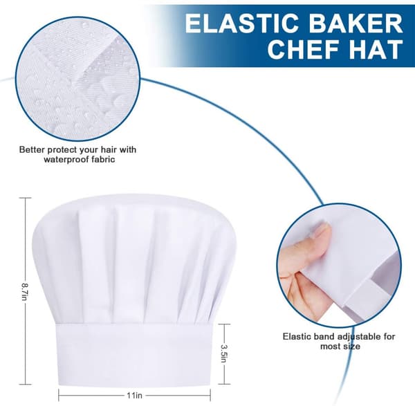 Apron and Chef Hat Set, Adjustable Bib Apron Baker Chef Hat Women Men, White