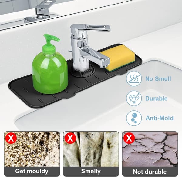 Faucet Handle Drip Tray, Silicone Counter Mat for Faucet, Drying Mat, Mu