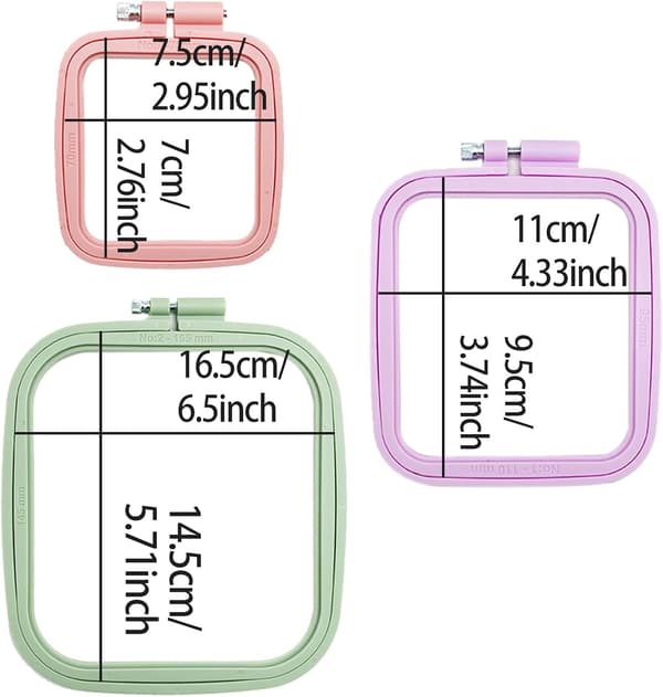 3-pack rektangulära ABS-broderiringar för korsstygn, praktiska