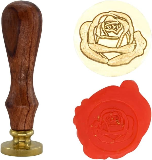 seglvoksstempel, retrostil, trestempel, mønster: rose, R0011 rose -