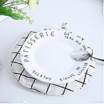1pc Cotton Linen Desk Round Placemat Heat Insulation Washable Table Mat (White, Grid Pattern)