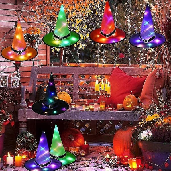 Halloween LED Heksehatte Hængende Belyste Glødende Heksehatte 6 stk 20240603
