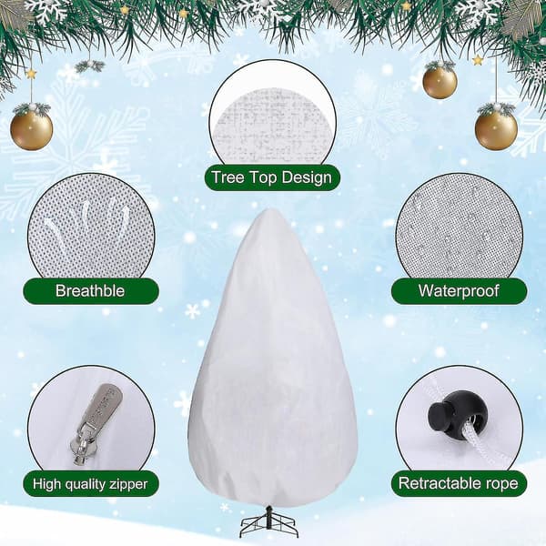 Christmas Tree Storage Bag, Dustproof Non-Woven Storage Cover with Drawstring and Zipper for Upright Trees, White 4 x 9 ft