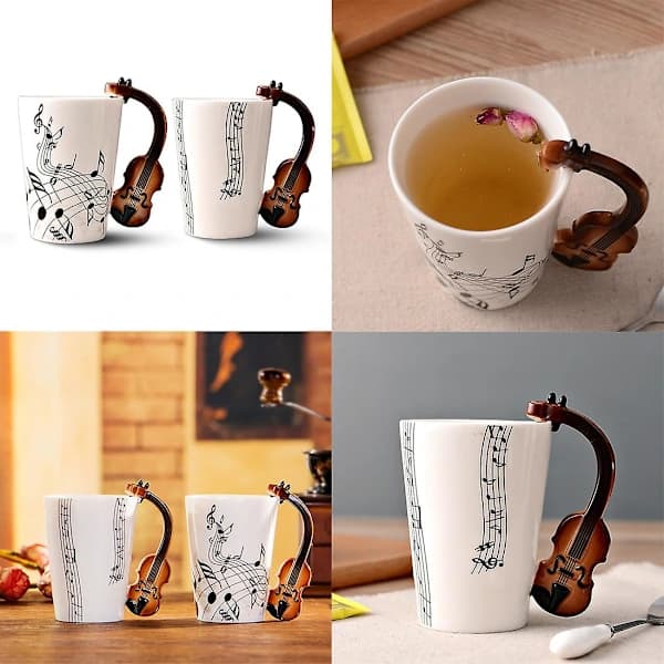 Ceramic Violin Mug with Musical Note Handle for Coffee, Tea, and Milk, Home Use, 220ml, as shown