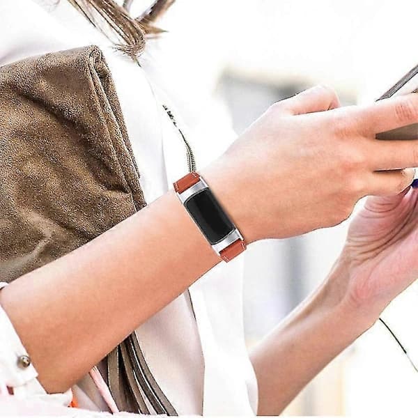 Førsteklasses ekte lær justerbart armbåndsur for Fitbit Charge 6/5