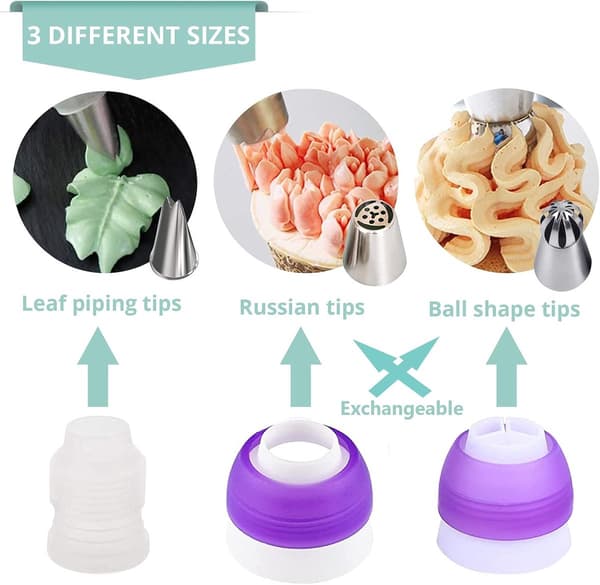 Disposable Piping Bag with 31 Nozzles Silver Baking Decorating Tool Cake Compatible with All Brands