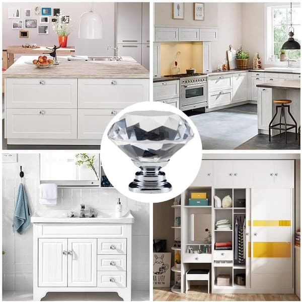 12-pack Knobs for Drawers, Diamond-shaped Crystal Glass, 40mm, Cabinet Knobs