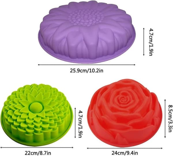3-pakning silikonformer i blomsterform, non-stick bakeform
