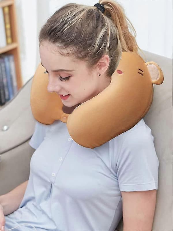 Söt resekudde för barn & vuxna, U-formad nackkudde i memory foam, nackstöd för flygresan (avokado)