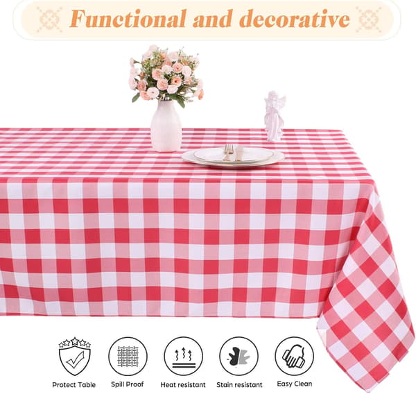 Rød Gingham dug Polyester 140x140cm, Kvadratisk Ternede Dug Spildsikker og Krølfri