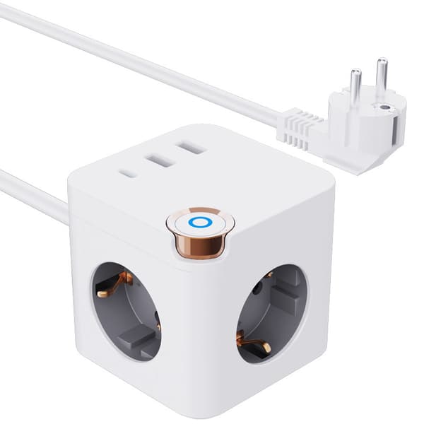 EU-standardpluggadapter, strømuttak med USB-porter, uttakforlenger