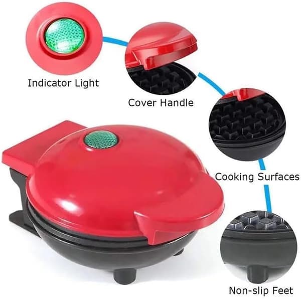 Waffle Iron - Perfect for Donuts, Waffles, Breakfast Sandwiches - Red