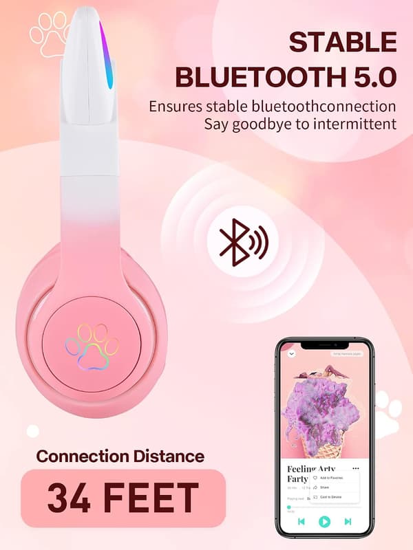 Langattomat kuulokkeet lapsille LED-valolla (pinkki)