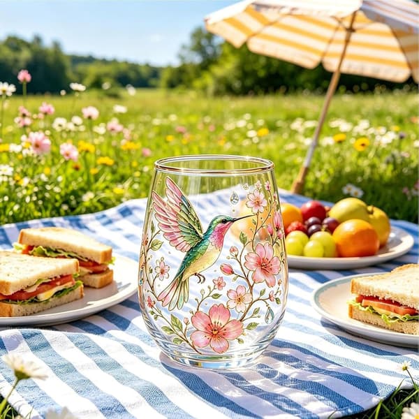 tekoppar i glas, blommönster, vattenmugg kolibri - Kolibri