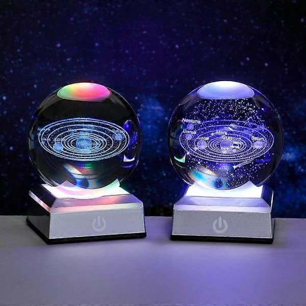 3,15 tommer K9 Krystal 3D Solsystemkugle, udskårne solsystem stjerneplanetmodeller, videnskabelig kosmisk astronomigave til astronomer (sort)