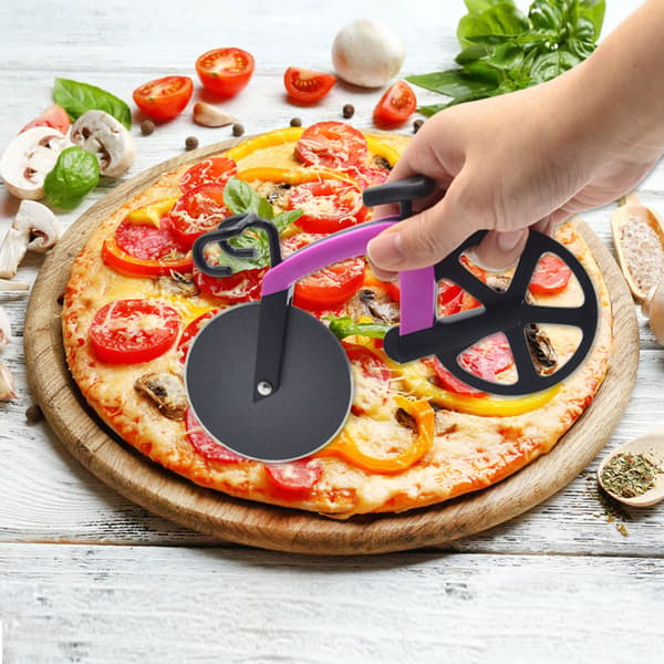 Rød Non-Stick Rustfritt Stål Pizzakutter Sykkel Pizzakutter Ideell Dekor og Gave
