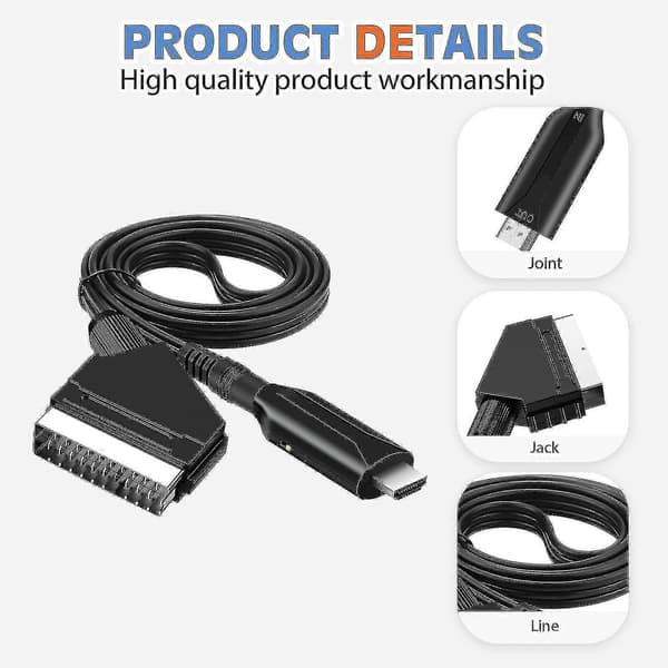 Scart til HDMI-kabel - Scart til HDMI-adapter - Alt-i-ett Scart til HDMI lyd- og videokonverterer 1080p/720p [DB]