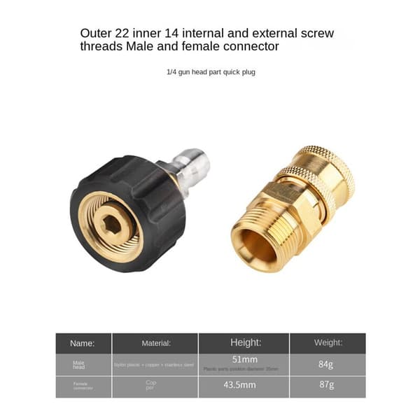 Adapterset för högtryckstvätt M22-14mm Swivel 1/4 extern gänga tryckanslutning